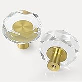 CEYMIO 4 Pack Gold Crystal Cabinet Knobs, 1-1/4 Inch Glass Drawer Pulls and Brass Handles for Kitchen,Dressers, Closets and B