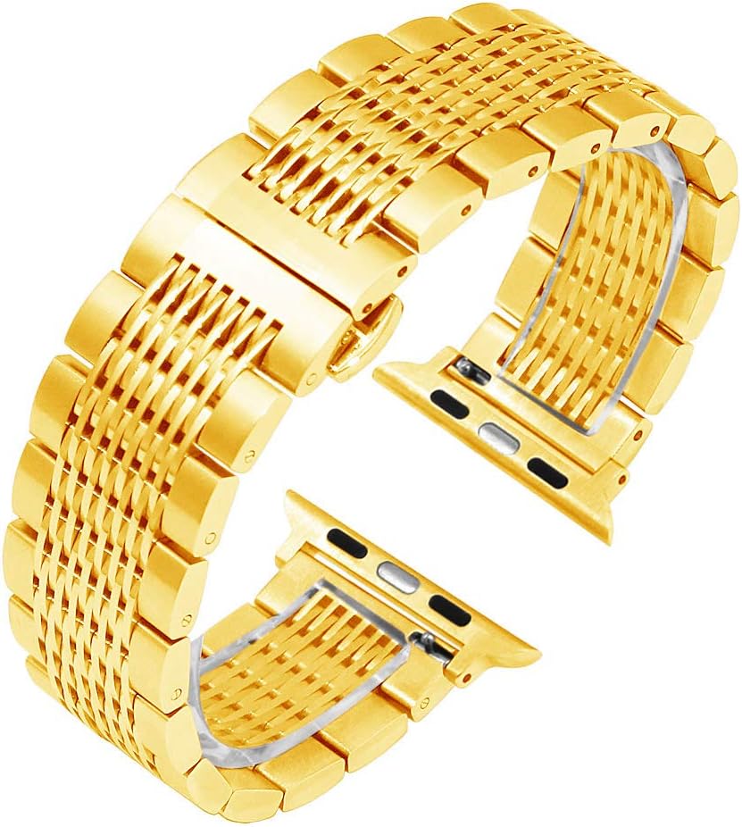 Kai Tian Solid 42mm 44mm 45mm 49mm Polished&Matte Mesh Watch Strap Compatible for Apple Watch Band Stainless Steel Replacement Bracelet for iWatch Series 7 6 5 4 3 2 1 Sport Gold - Image 4