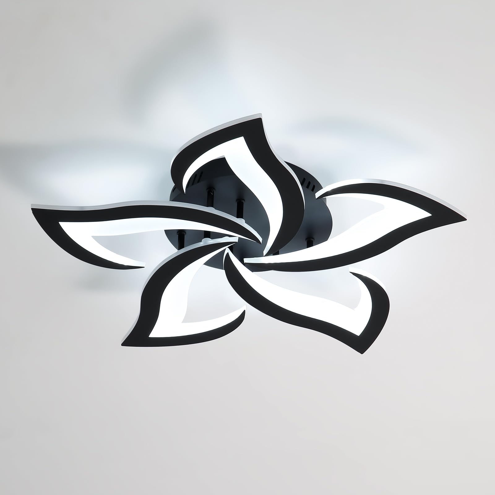 Comely Ceiling Lights Bedroom, LED Ceiling Lights 60W 6750LM, Cool White 6500K, Acrylic Petal Design Mordern Ceiling Lighting for Living Room Bedroom, Black (Dia 60cm)