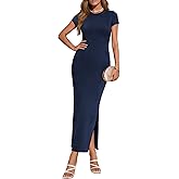 PRETTYGARDEN Womens Summer Dresses 2026 Casual Short Sleeve Crewneck Slit T Shirt Dress Spring Beach Vacation Sundress