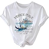 SweatyRocks Women's Summer Casual Graphic Tees Italy Print Crew Neck Short Sleeve Shirts Going Out
