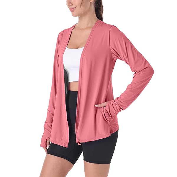 WOMENS LIGHTWEIGHT SUMMER CARDIGAN RASH GUARD UPF 50+ LONG SLEEVE UV SPF COOL SHIRT WITH POCKETS THUMB HOLE