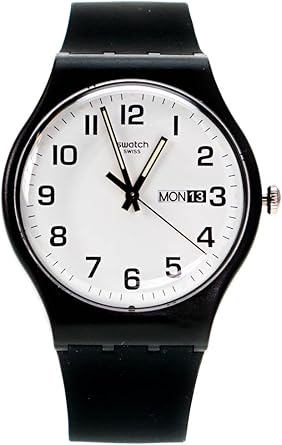 Swatch Deux Fois Plus Nouveau Unisexe Homme Femme Noir Et Blanc Montre En Caoutchouc Suob705 Amazon Fr Montres