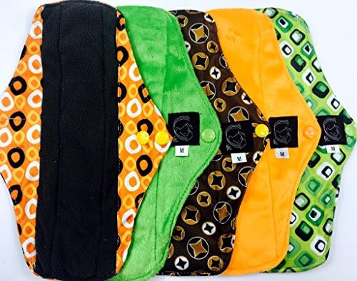 REGULAR Retro Collection - 5 Pack Cloth Sanitary Pads (CSP) Regular Flow, 25cm long x 9cm wide (9.75" L x 3.5" W) Bamboo CHARCOAL, Minkee / MINKY, Washable Reusable Period Protection, Menstrual Products, Mama Towel, Sanitary Napkins - {Kernow Kloth}