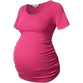 GINKANA Short Sleeve Maternity Tops Shirts Floral Ruched Sides Casual Mama Pregnancy Blouses Clothes
