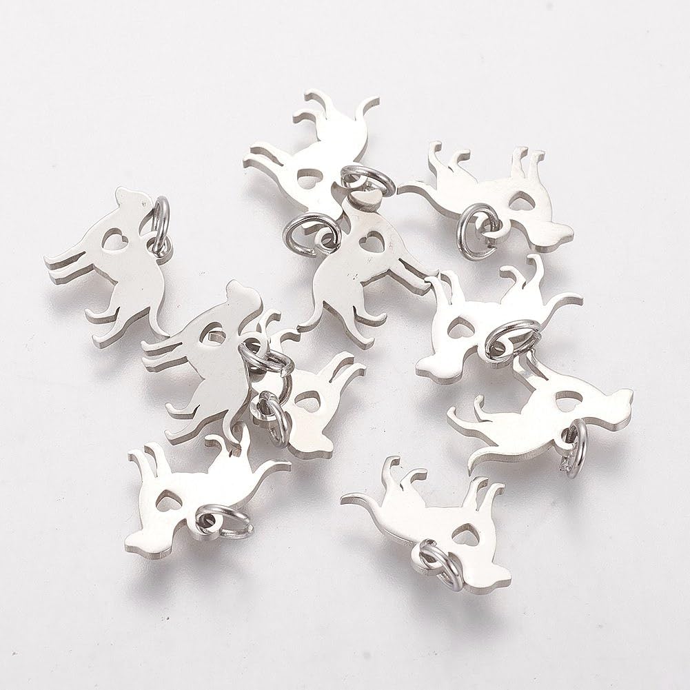 Photo 1 of 10pcs 304 Stainless Steel Dog Charms with Jumpring Hypoallergenic for Jewelry Making Choker Dangle Charms Bracelets Necklace Finding