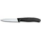 Victorinox Swiss Classic 3.25" Paring Knife, Straight Edge Spear Point | Indispensable vegetable knife with a black ergonomic non-slip handle, NSF approved and dishwasher safe kitchen cutlery