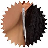 Sttiafay Vintage Rhinestone Dangle Earrings Gold Sleek Chain Drop Earrings Crystal Long Chain Tassel Earrings Sleek Metal Chain Earrings Jewelry for Women