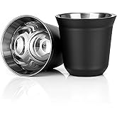 RECAPS 80ml Stainless Steel Espresso Cups Set - 2 Pack Double Wall 304 Stainless Steel Demitasse Cups 2.7oz,Black (Small Cup)