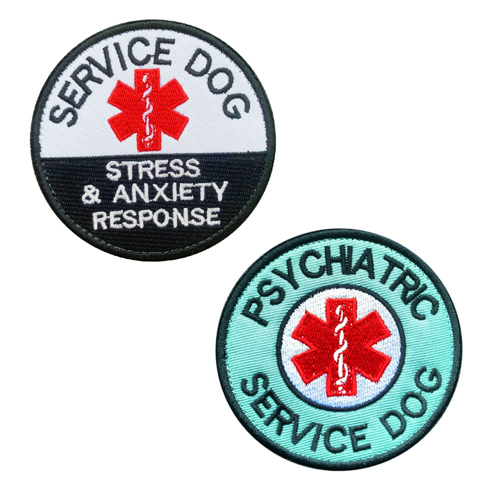 2 Packs Psychiatric and EMT Service Dog Stress & Anxiety Response Patch - Funny Embroidered Hook & Loop Fastener Emblem for Guide Dog and Large Farm Dogs