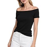 Fuinloth Women's Off The Shoulder Tops, One Shoulder Shirts, Short Sleeves Elegant Slim Fit Tees