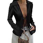 ZAFUL Satin Blouses for Women Casual Long Sleeve Button Down Silk Shirts Dressy Business Work Tunic Top