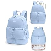 Ceneda Gym Backpack for Women, Lightweight Puffer Backpack with Shoe Compartment, Wet Pocket & Tumbler Strap, Cute Daypack for Fitness, Daily Use & Travel (Light Blue)