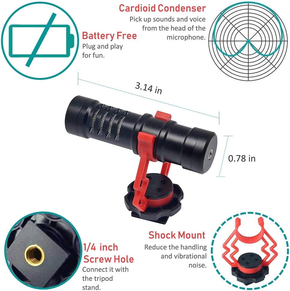 Venidice Camera Microphone, VM-M03 External Cardioid Vlogging Shotgun Mic for Canon Nikon DSLR Cameras Camcorders - Image 4