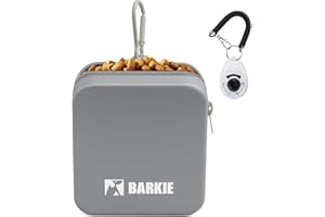 BARKIE Dog Treat Pouch with Clicker for Training, Silicone Treat Container, Zipper Closure and Waist Clip Treat Bag, Pet Supplies and Dog Essentials for Puppy & Dog Training Walking (Grey)