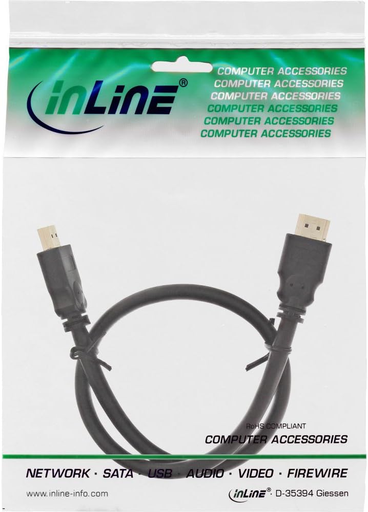 InLine HDMI Cable - HDMI High Speed - Male/Male - Galvanised Contacts - Black - 0.3m, 17633P, 0.3 Meters - Image 3