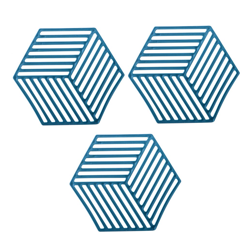 SEIWEI Silicone Table Mat, 3PCS Blue Trivet Non-Slip Pot Holder Coasters Cup Mat for Kitchen Table, Pad Hot Pads, Spoon Rest, Cooking & Dining