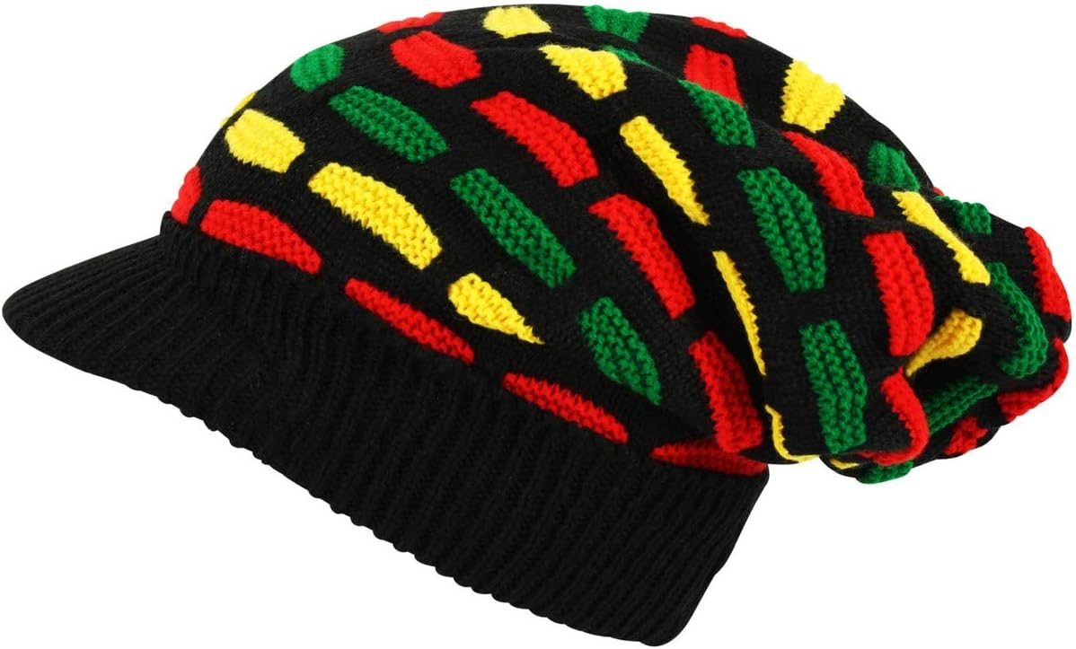 Itzu Rasta Oversized Knit Slouch Peak Striped Beanie Cap Hat