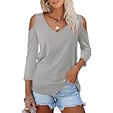 Amoretu Women's Short Sleeve Shirts Cold Shoulder Tops V Neck Blouse Tunic Shirts
