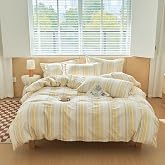 Mucalis Yellow Striped Duvet Cover King Duvet Cover 100% Washed Cotton Duvet Cover Set Colorful Striped Pattern Vintage 3 Piece Bedding Set with Zipper Closure Corner Ties, Breathable Comfortable