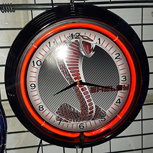 NEON CLOCK SHELBY COBRA MUSTANG NEON RED WALLCLOCK SHINING