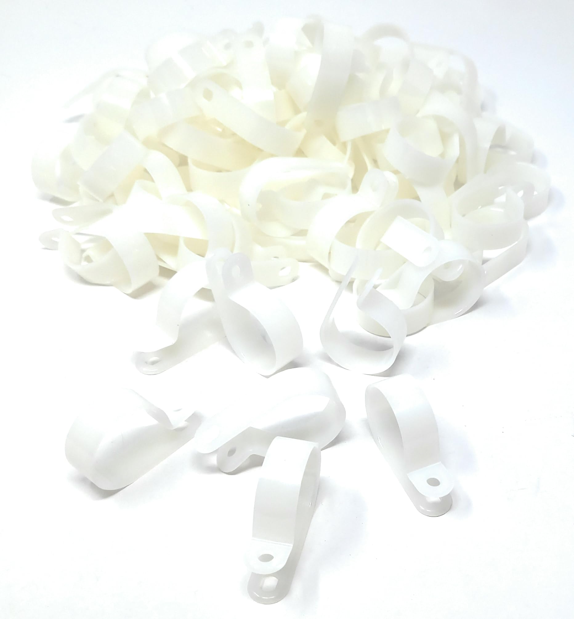 100pcs. P-Clips Plastic Nylon for Hose, Pipe, Cable, Wire, Tubing Wall Clamp Mount (White, 15.8mm)