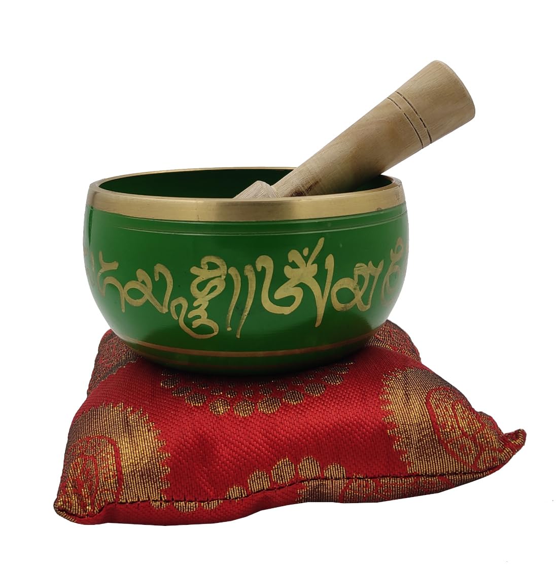 Purpledip Bell Metal Singing Bowl: Tibetan Dhyana Meditation Musical Instrument, 5 Inches, Green (10780)