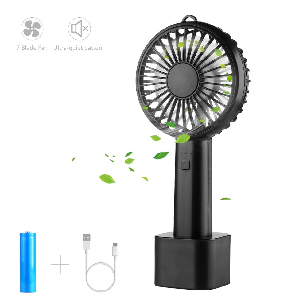 LOBKIN Portátil de Bolsillo Portátil Mini Ventilador Ventilador Eléctrico con Batería Recargable 2600mAh 8 Horas de Tiempo de Trabajo Ajustable 3 Velocidades para la Habitación de Oficina Al Aire Libre Del Hogar Viajando (negro)
