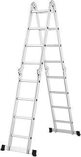 Juskys Aluminium Multifunktionsleiter 4x4 Stufen – 4,7 m Gesamtlänge - Gelenkleiter - Klappleiter – Stehleiter – Aluleiter klappbar - 4-teilig