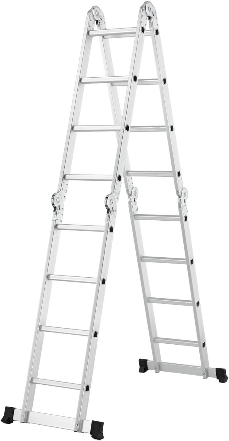 Juskys Aluminium Multifunktionsleiter 4x4 Stufen – 4,7 m Gesamtlänge - Gelenkleiter - Klappleiter – Stehleiter – Aluleiter klappbar - 4-teilig