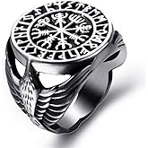 ELFASIO Men Stainless Steel Rings Viking Valknut Vegvisir Pirate Compass Norse Symbol Vintage Jewelry Size 8-13