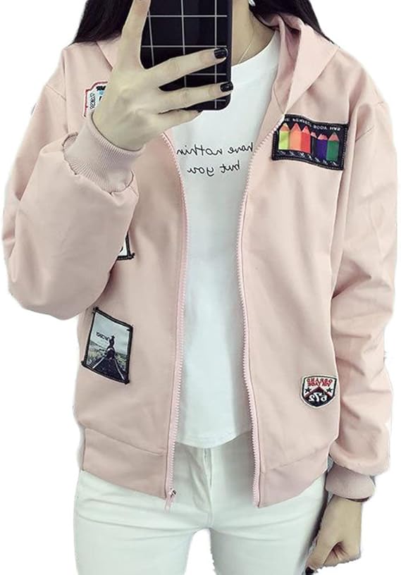 Amazon Co Jp Bscoolレディース スタジャン 春 秋 ショート ゆったり ジャンパー フード付き ファッション アウター 韓国風 ジャケット 服 ファッション小物