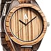 Treehut Men's Zebrawood and Ebony Wooden Watch with All Wood Strap Quartz Analog with Movement and Stainless Steel Tri-Fold Clasp with Push Buttons, Boyfriend Gift, 4.3cm