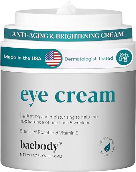 BAEBODY MADE IN USA EYE CREAM – ANTI AGING AND MOISTURIZING EYE CREAM FOR DARK CIRCLES AND WRINKLES – WITH ROSEHIP AND VITAMIN E (1.7 FL OZ/50 ML)