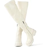 Pixoecuty Black Thigh High Boots For Women Platform Slouch Over The Knee Fall Boots Lug Sole Low Chunky Heel Curve-friendly