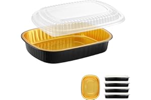 MESTAEK Oval Aluminum Foil Pans with Snap-On Lids (5 Pack) | 2X Thicker Heavy Duty Reusable Container 68oz for Take-Out (Black)