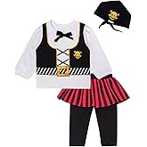 Auggle Toddler Baby Girl Outfits Halloween Costume Kid Pirate Stripe Skirt with Head Scarf