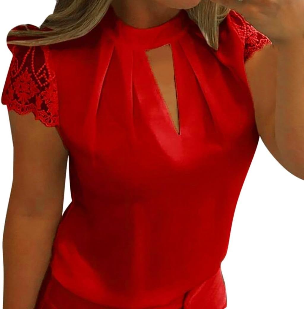 Pocciol Women Favorite Tops, 2018 Newly Women Soft Chiffon Lace Short Sleeve T Shirt Splice Crop Casual Top Blouse