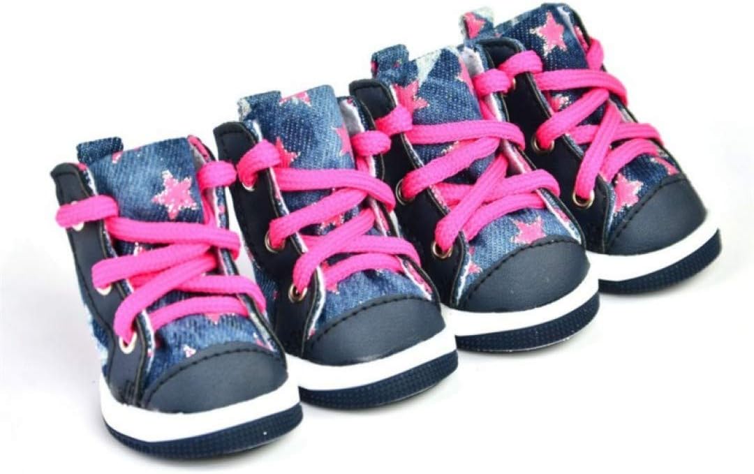 AMURAO Denim Pet Dog Shoes Anti-slip Outdoor Sporty Sneakers Booties Cute Stars Printed Puppy Dog Footwear