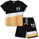 Klyatpxoen Boys Clothes 2 Piece Size 6-13Y Short Sleeve T-Shirt & Shorts Set Casual Kids Boys Spring Summer Outfits