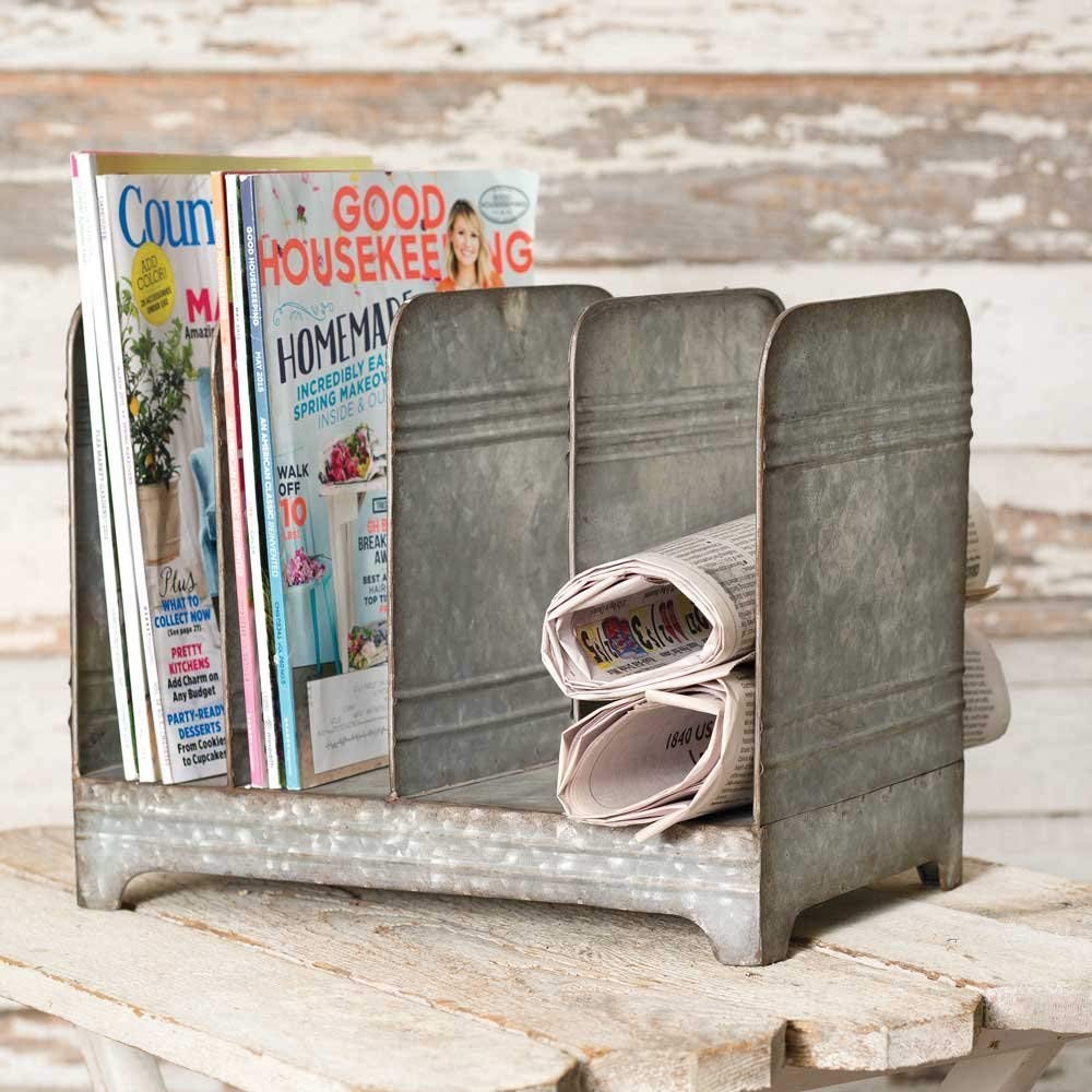 Galvanized Magazine Rack-Vintage Industrial Farmhouse Chic