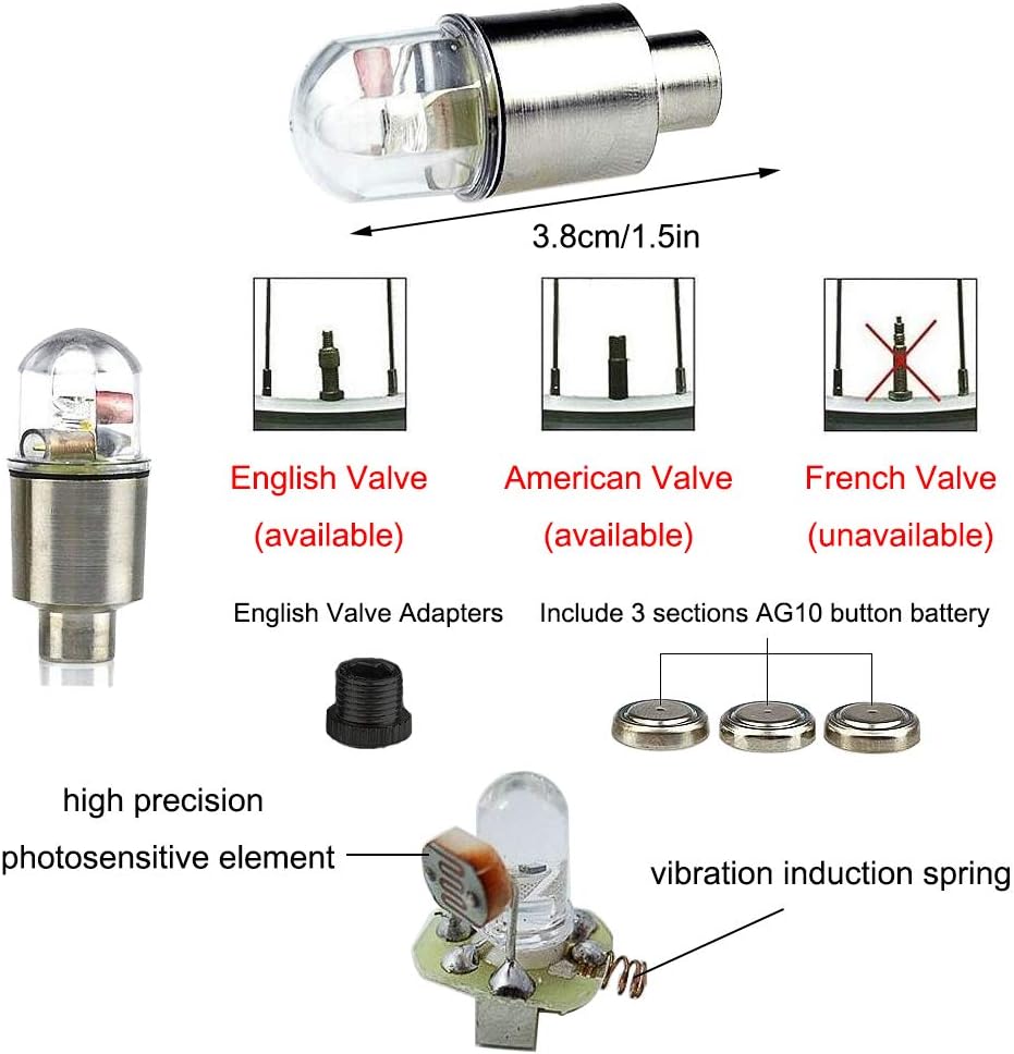 CJRSLRB 4Pcs Car Tire Valve Lights, Bike LED Wheel Light, Waterproof LED Valve Cap Lamp for Car Bike Motorcycle (Colorful): Automotive