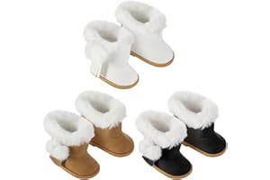 Bencailor 3 Pairs Christmas 18 Inch Doll Shoes Boots Winter Dolls Snow Boots Accessories for Dress up(Black White Brown)