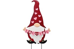 TERESA'S COLLECTIONS Valentines Decorations Outdoor for Home, Metal Garden Gnomes Decor Yard Stakes, Pink & Red Garden Stakes Gifts for Her Him, Welcome Yard Signs for Outside Lawn Porch Patio, 27"