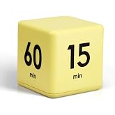 Weewooday Cube Timer, Gravity Sensor Flip Timer for ADHD, Yellow | Classroom Kitchen Study Workout Cooking Desk Timers for Time Management, 15 20 30 60 Minutes Countdown Tool