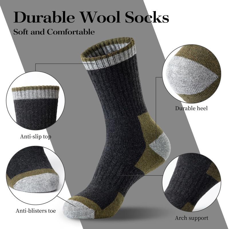 LBOYLOVE® 5 Pairs of Merino Wool Socks for Men, Winter Warm Thermal Crew Socks for Hiking, Running, Skiing, Cold Weather