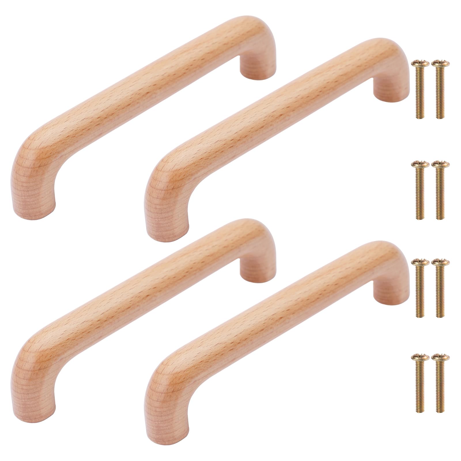 NAKUPENDA Pack of 4 Cabinet Handles, Wooden Handles, Wardrobe Handle, Furniture Handle, Beech Wood Handle, Cabinet Doors for Cupboard, Drawer (145 mm Total Length, Wooden Colour)