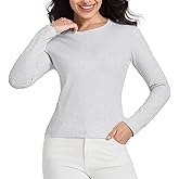 MIDMX Long Sleeve Cotton Shirts for Women Solid Color Casual Bodysuit Basic Crewneck Tee 2025 Fall Slim Fit Going Out Tops