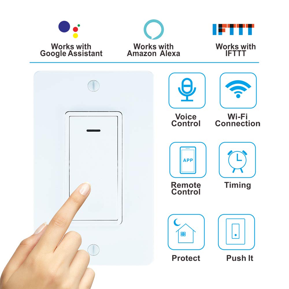 Ledes Smart Wifi Light Switch with Remote Control and Timer Compatible