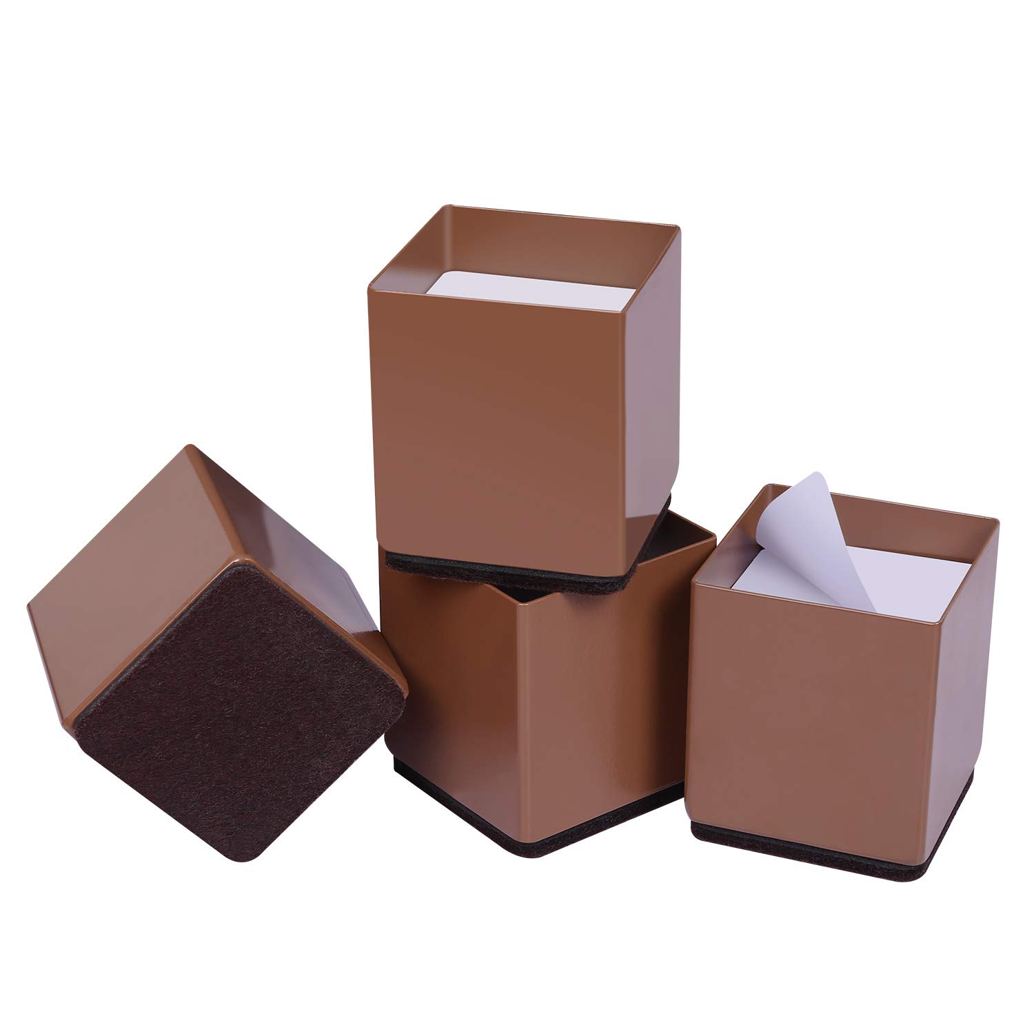 Ezprotekt 2" Lift Furniture Risers Carbon Steel Bed Risers,2.4" Self-Adhesive Heavy Duty Furniture Raisers Adds 2" Height to Beds Sofas Cabinets Supports 20,000 lbs, Square Brown